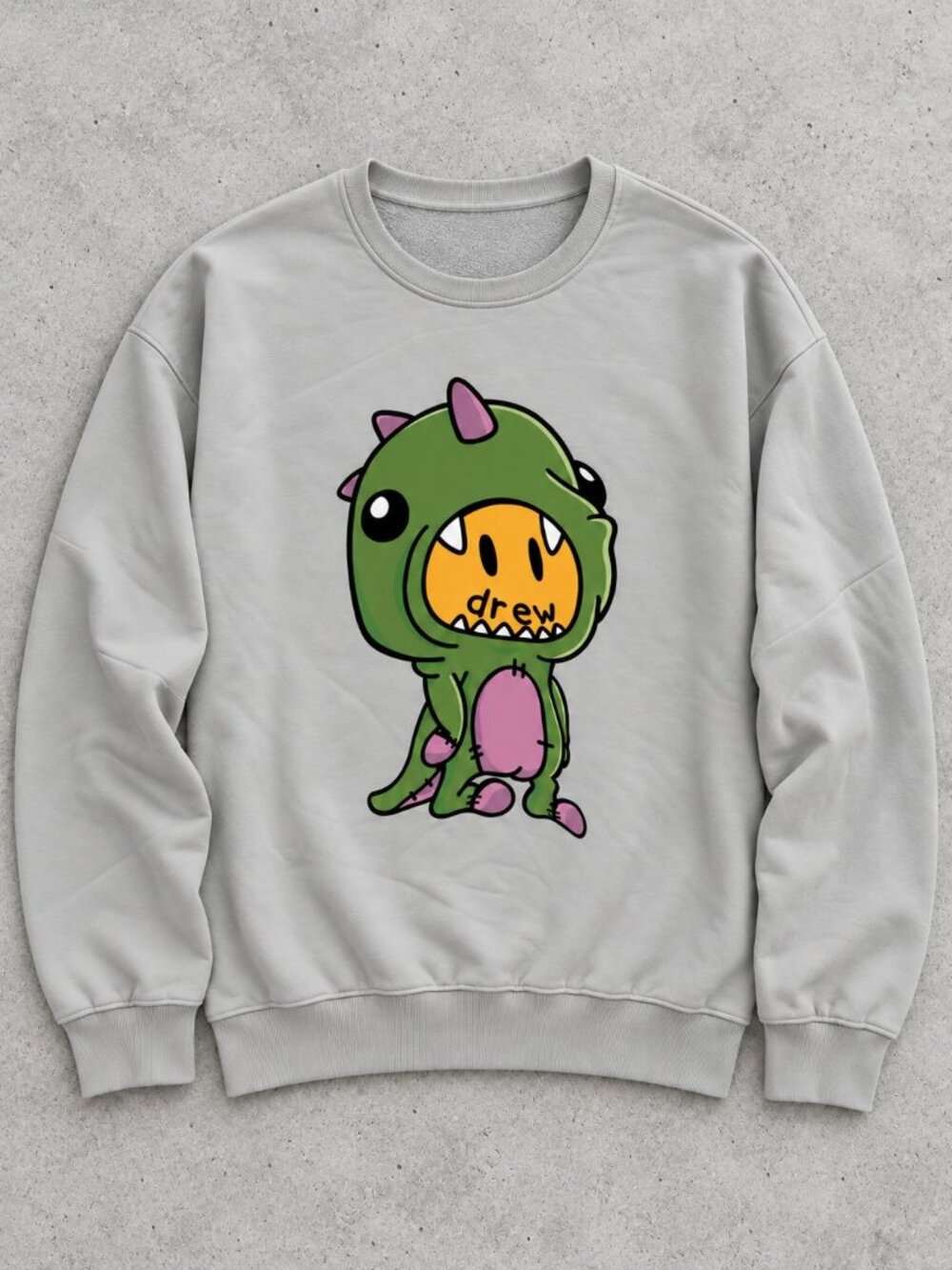 Drew Dinosaur Graphic Light Gray Gildan Sweatshirt